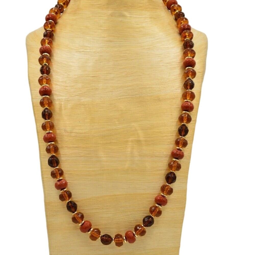 Joan Rivers Vintage Beaded Necklace Lucite Crystal Clay Amber Signed Bin4